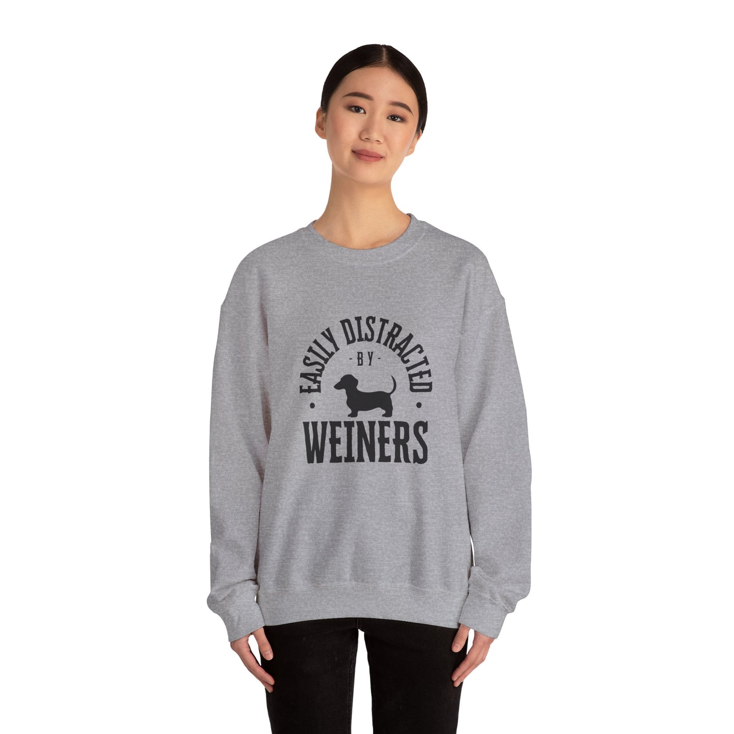 Easily Distracted by Weiners Sweatshirt, Funny Dog Lover Crewneck, Pet Parent Gift, Cozy Unisex Sweatshirt, Dog Themed Apparel