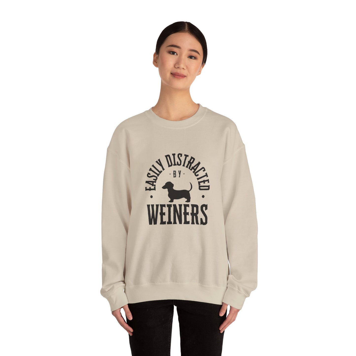 Easily Distracted by Weiners Sweatshirt, Funny Dog Lover Crewneck, Pet Parent Gift, Cozy Unisex Sweatshirt, Dog Themed Apparel