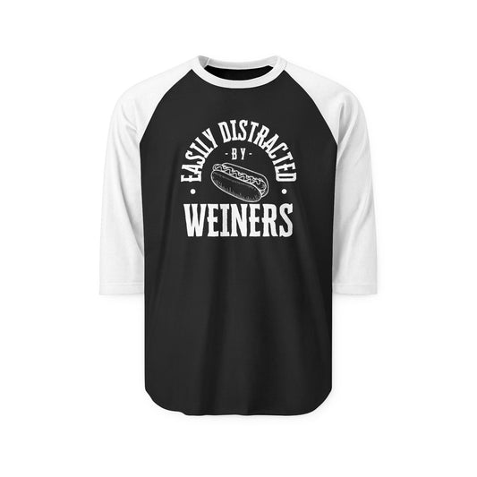 Easily Distracted by Weiners Raglan Shirt, Fun Gift for Food Lovers, Casual Wear, Unique Tee for BBQ, Sublimation Print, Funny T-Shirt